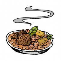 traditional Greek food, meat, onion, wine, stew