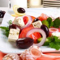 GREEK SALAD WITH TOMATOES, CUCUMBER, OLIVES AND ONION (HORIATIKI)