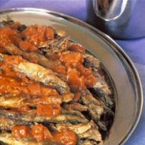 210 x 210: FOOD - BAKED ANCHOVIES WITH TOMATOES