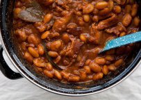 Giant Beans baked with Beer, Honey & Hot peppers