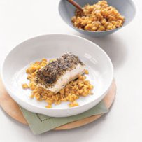 Sea bass with Lentils and Saffron Sauce