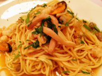marinara, pimenton, picada, spaghetti, shrimps, summer, squid