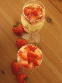 desserts with samos wine, chilled strawberry dessert, mascarpone, fruit creme 