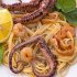 Octopus with pasta in tomato sauce