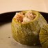 Stuffed zucchini with shrimps and egg/lemon sauce