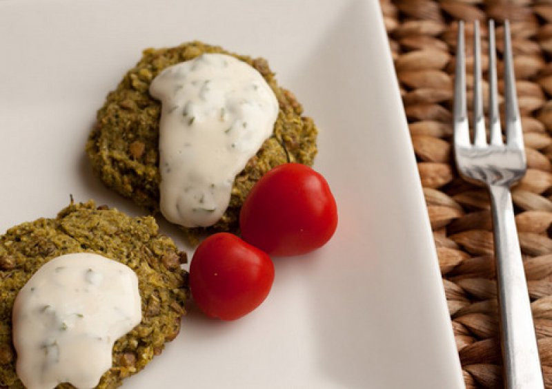 greek fava beans patties, tahini sauce, yogurt sauce