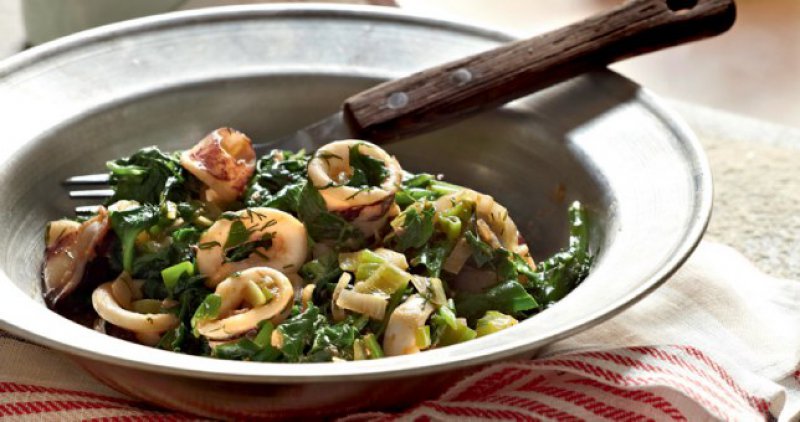 Squid with Spinach 