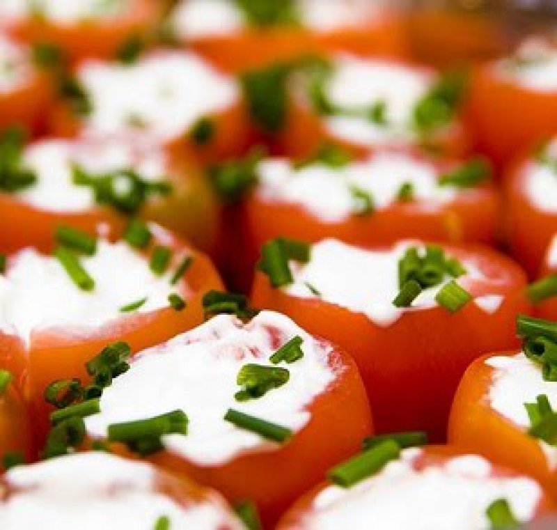 Cherry tomatoes stuffed with smoked eggplant spread