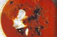 soups,soup with jogurt and red pepper,soup with jogurt and olives