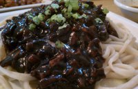 squid, black bean sauce, noodles