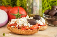 Rusks with tomatoes and Greek traditional cheese kopanisti from Mykonos