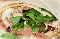 Sandwich: Fava or Humus, Arugula & Smoked Bacon Wrap