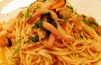 marinara, pimenton, picada, spaghetti, shrimps, summer, squid