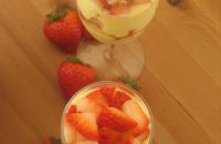 desserts with samos wine, chilled strawberry dessert, mascarpone, fruit creme 