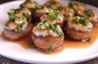 Stuffed Mushrooms with Prawns in a Red Sweet Wine Sauce