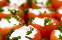 Cherry tomatoes stuffed with smoked eggplant spread