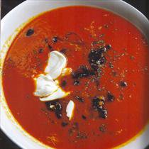 soups,soup with jogurt and red pepper,soup with jogurt and olives