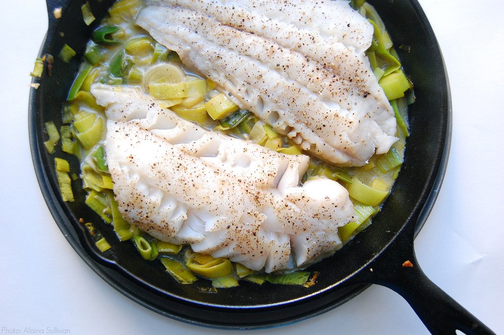 Salted Haddock with Leeks, Greens and Vegetables