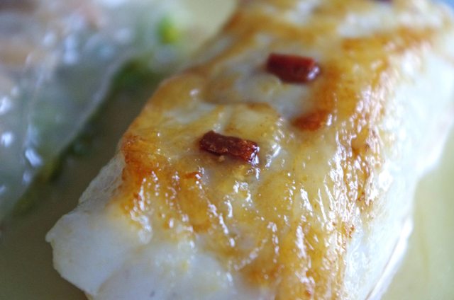 Roast turbot with hot citrus vinaigrette and diced confit of citrus-rinds