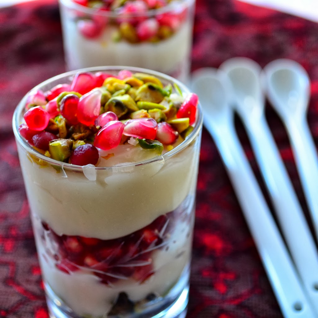 Almond Milk Pudding with pomegranate seeds