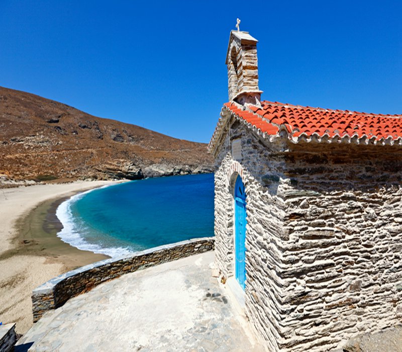 Άνδρος, εκκλησία, παραλία Άχλα